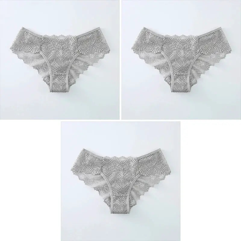 Lace mid-rise seamless panties in gray, breathable and comfortable underwear