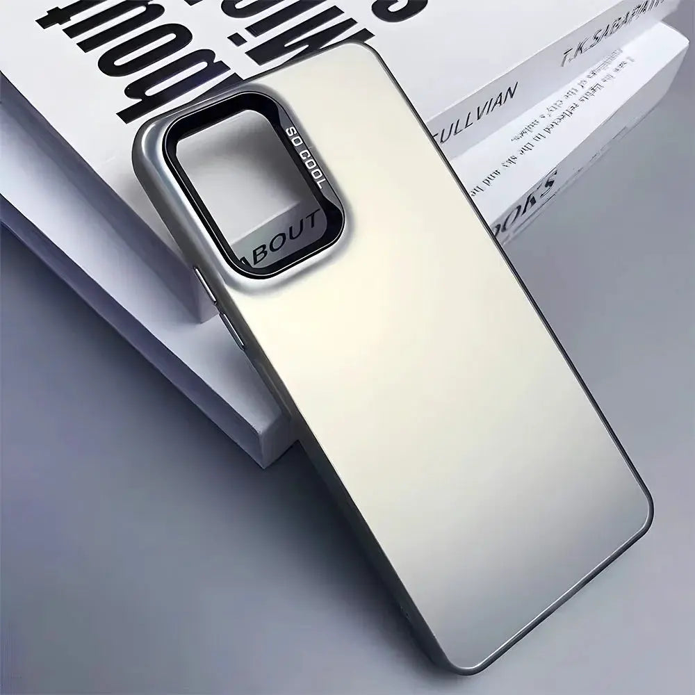 Samsung Galaxy phone case in silver reflective finish by Simples Market with large square camera cutout