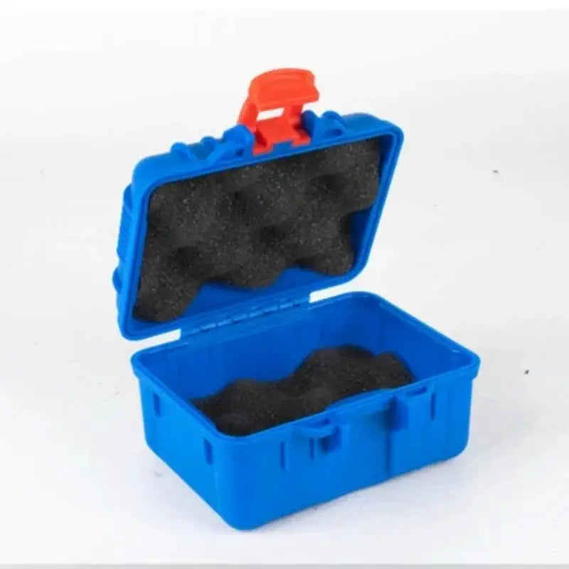 Blue PP toolbox, small plastic storage case with foam lining for small parts.