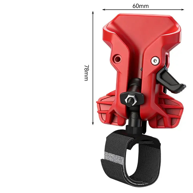 Red portable self-locking drill holder with belt clip and quick-release lever