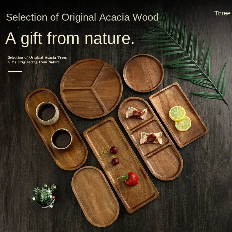 Japanese Solid Wood Fruit Plate Tray Set Multi Size Snack Platter