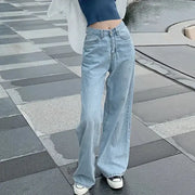 New Design Sense Womens Loose Denim Pants Retro Straight Leg Jeans