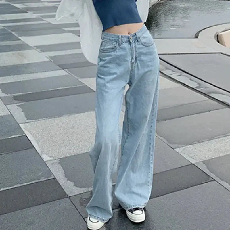 New Design Sense Womens Loose Denim Pants Retro Straight Leg Jeans
