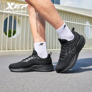 Xtep men's running shoes, black breathable mesh upper, lightweight soft-soled pair with Xtep logo