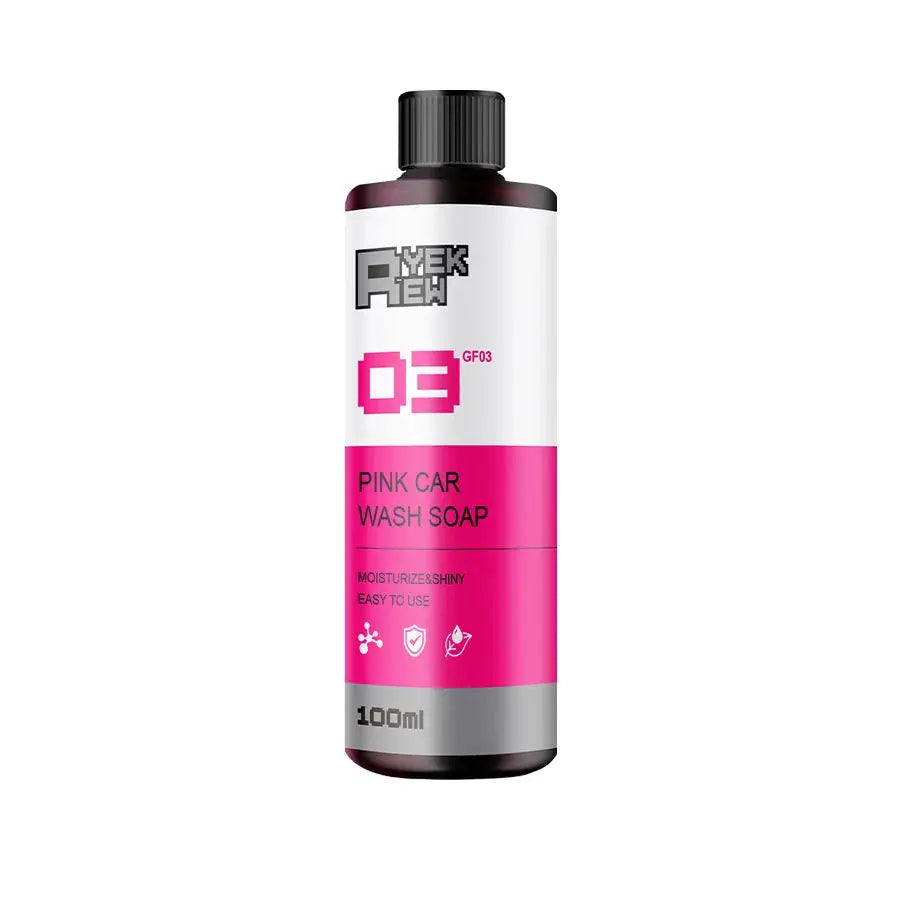 Pink car wash soap bottle by Simples Market, white label with pink band, 100ml