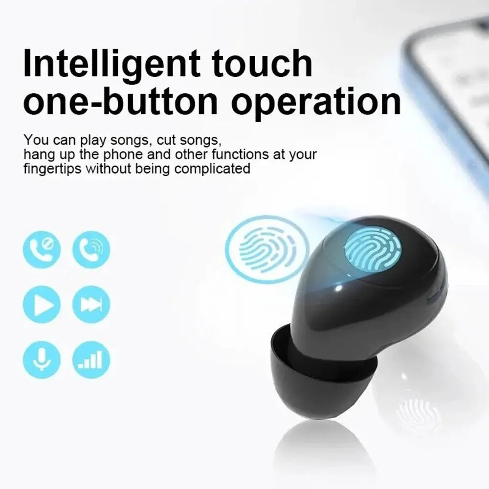 SK18 mini invisible wireless Bluetooth 5.3 earbuds with touch control and microphone, black
