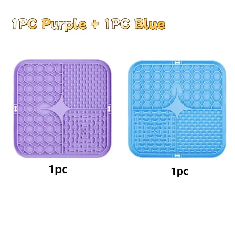 Pet Lick Silicone Mat for dogs, 2pc set in purple and blue, silicone slow-feed feeder mats