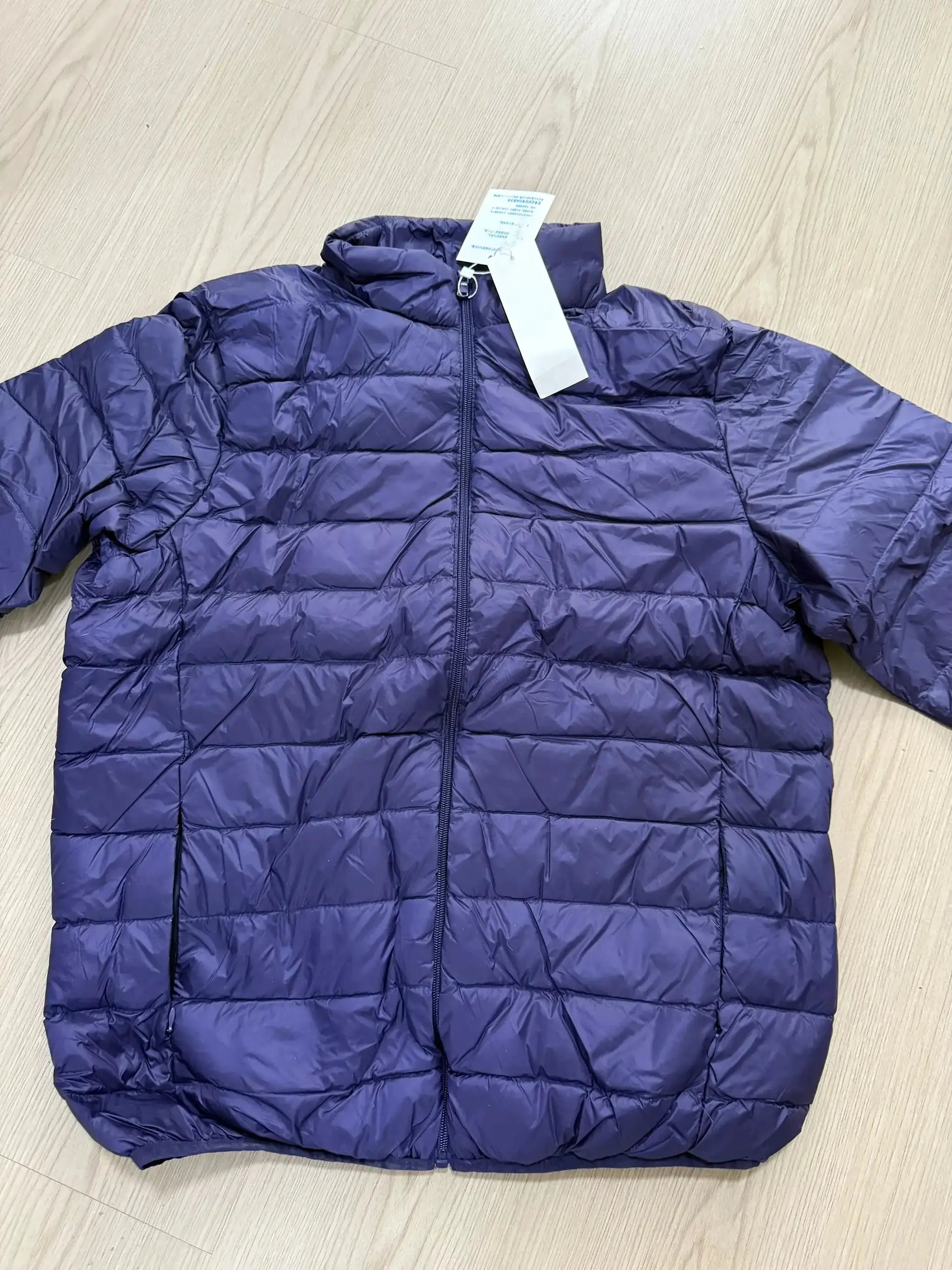 Simples Market men's ultralight duck down jacket, navy blue, hooded zip-front puffer 5XL