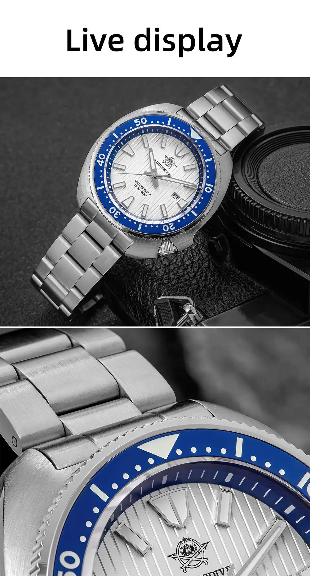 ADDIESDIVE Men's New Outdoor Quartz Watch 200M Diving BGW9 Super Blue Luminous Watch Sapphire Glass Men's Stainless Steel Watch
