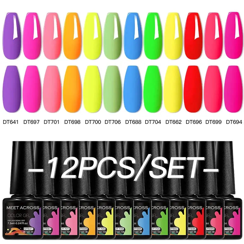 MEET ACROSS 12‑pc gel nail polish set in pink glitter and Macaron blue shades by Simples Market
