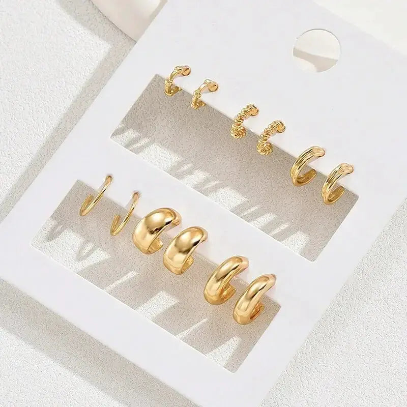 Gold Color Vintage Circle Hoop Earrings For Women Girls Geometric Drop Earring Set New Trendy Jewelry