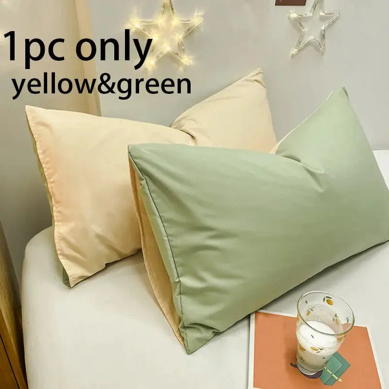 Simples Market 1pc 100% cotton brushed color-block pillowcase in yellow and green, envelope closure, soft and cozy.