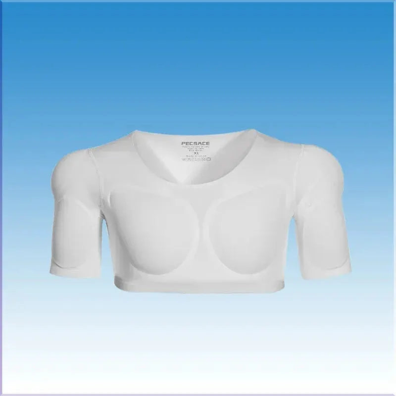 Simples Market white 3D fake muscle shirt with chest and arm padding (crop top undershirt)