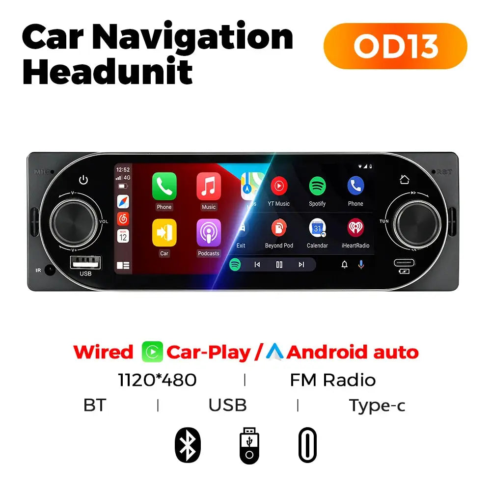 Simples Market MEKEDE 6.86-Inch 1Din Black Car Stereo Headunit with CarPlay/Android Auto, BT, USB-C, FM
