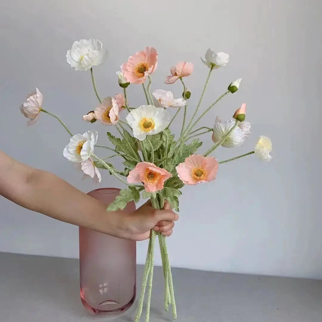 Artificial Silk Poppy Flowers Long Stem for Wedding Centerpieces and Bridal Bouquet Alternative Home Decor