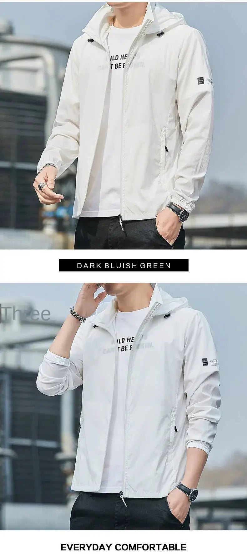 Simples Market 2025 Summer hooded windbreaker, white/cream, waterproof quick-dry sun-protective jacket, unisex.