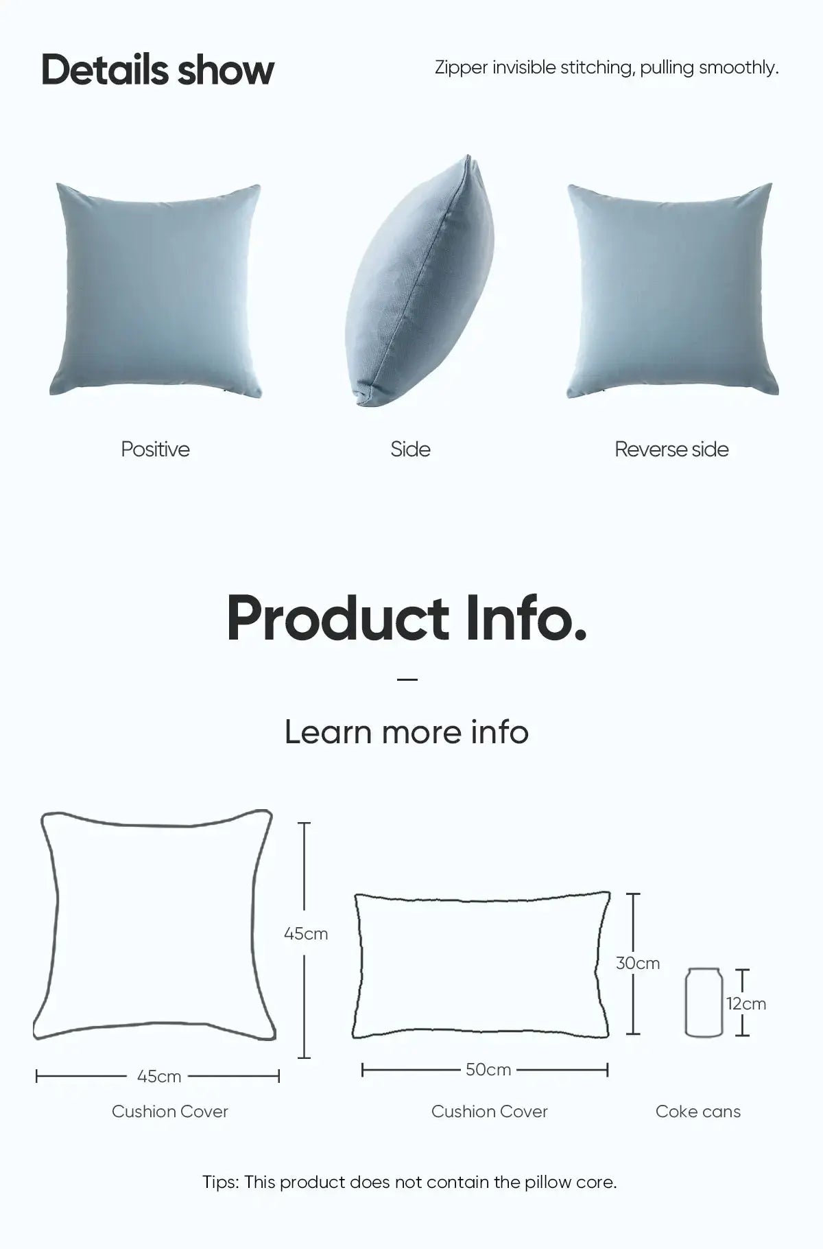 Simples Market LEEJOOM light blue plaid pillow cover, decorative cushion cover, 30x50cm/45x45cm, 1pc