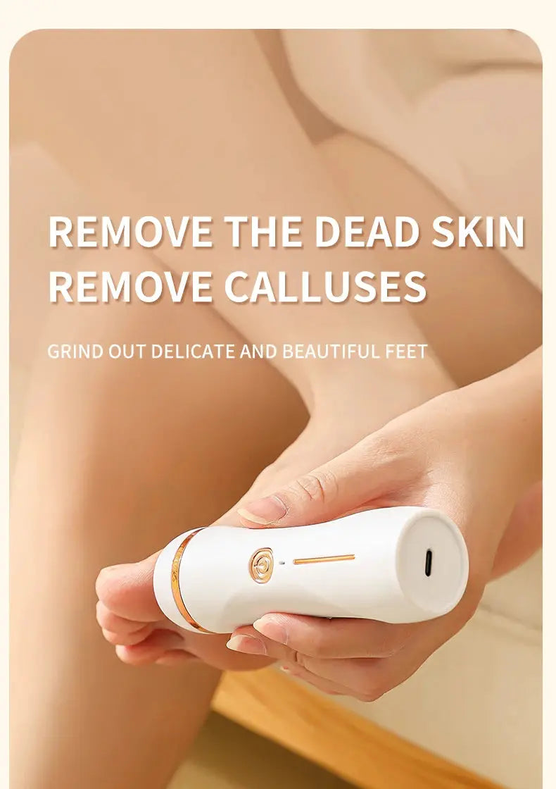 HOMEFISH electric foot grinder by Simples Market, white handheld foot callus remover with gold trim.