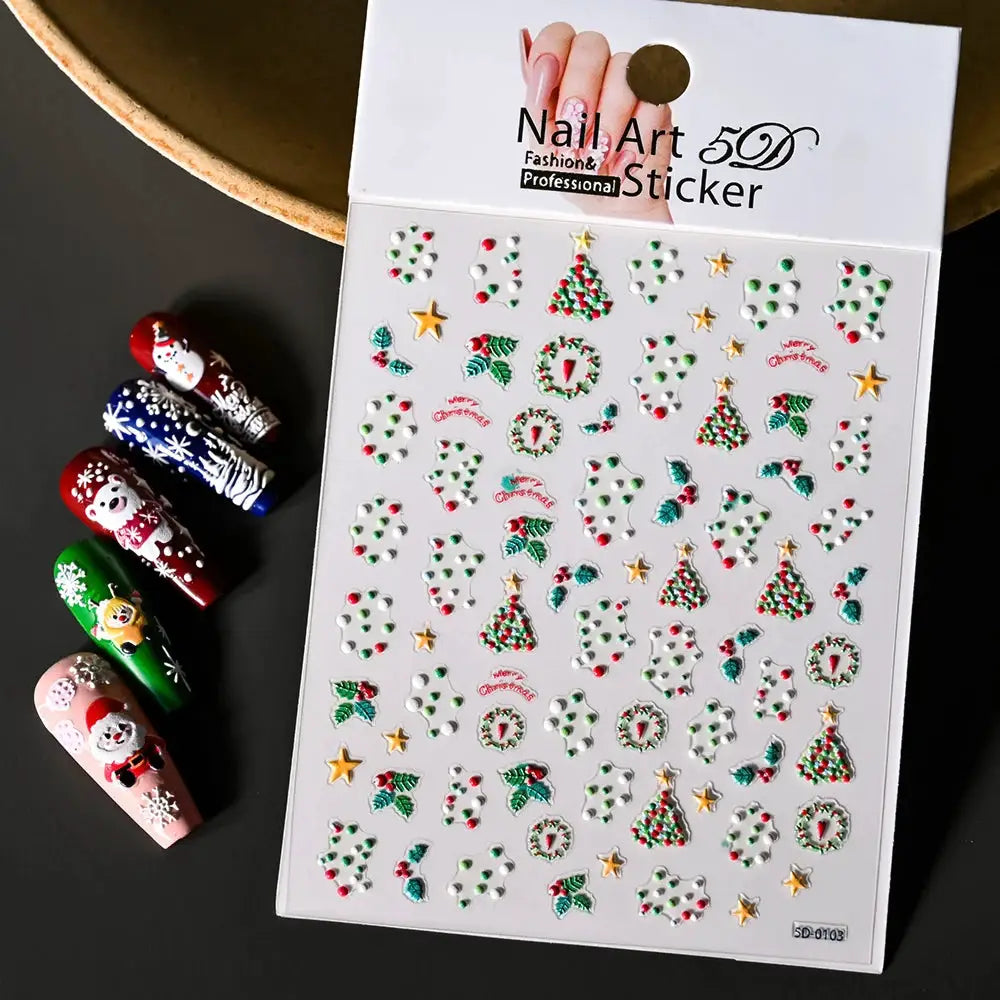 Winter Christmas nail art stickers sheet by Simples Market featuring snowmen, snowflakes, trees, wreaths and stars