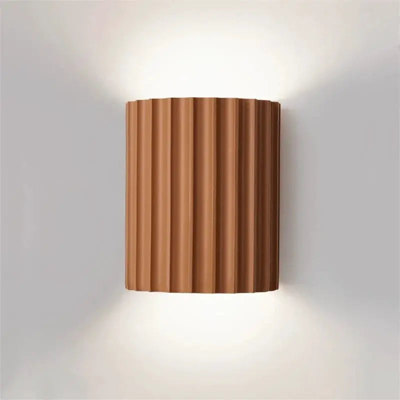 Brown resin ribbed wall lamp, Nordic modern indoor lighting for bedroom or living room