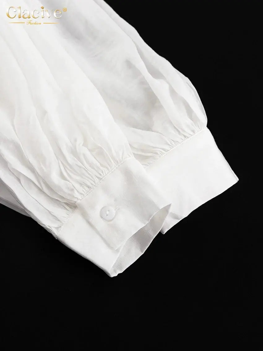 Clacive White 2 Piece Set Women Loose Long Sleeve Robe And Shorts