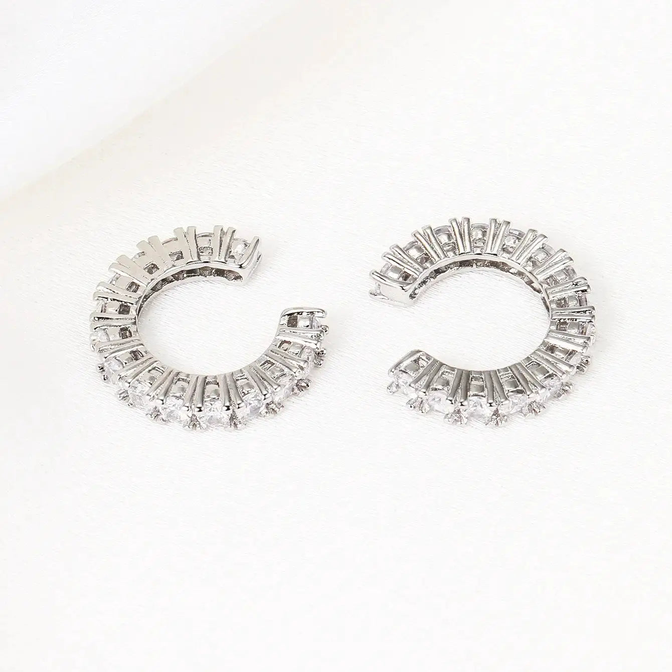 Simples Market 2Pcs rhinestone zircon ear cuffs, silver-tone C-shape ear wrap for non-pierced ears