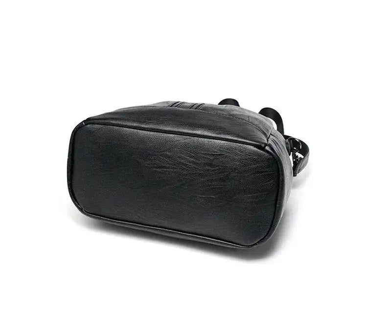 Women’s soft leather backpack by Simples Market, black, large-capacity multifunctional college bag