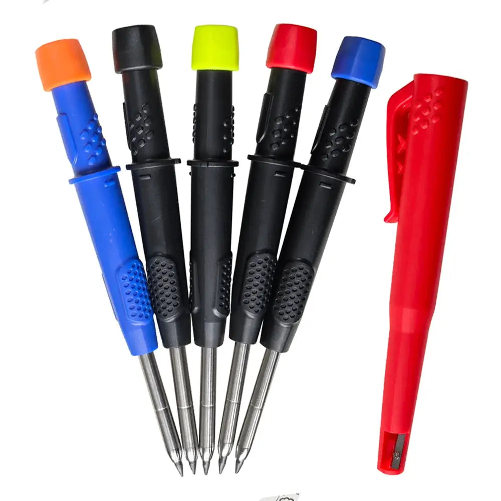 Carpenter pencil set: 5 x 2.8mm deep-hole mechanical pencils with built-in sharpener; assorted colors
