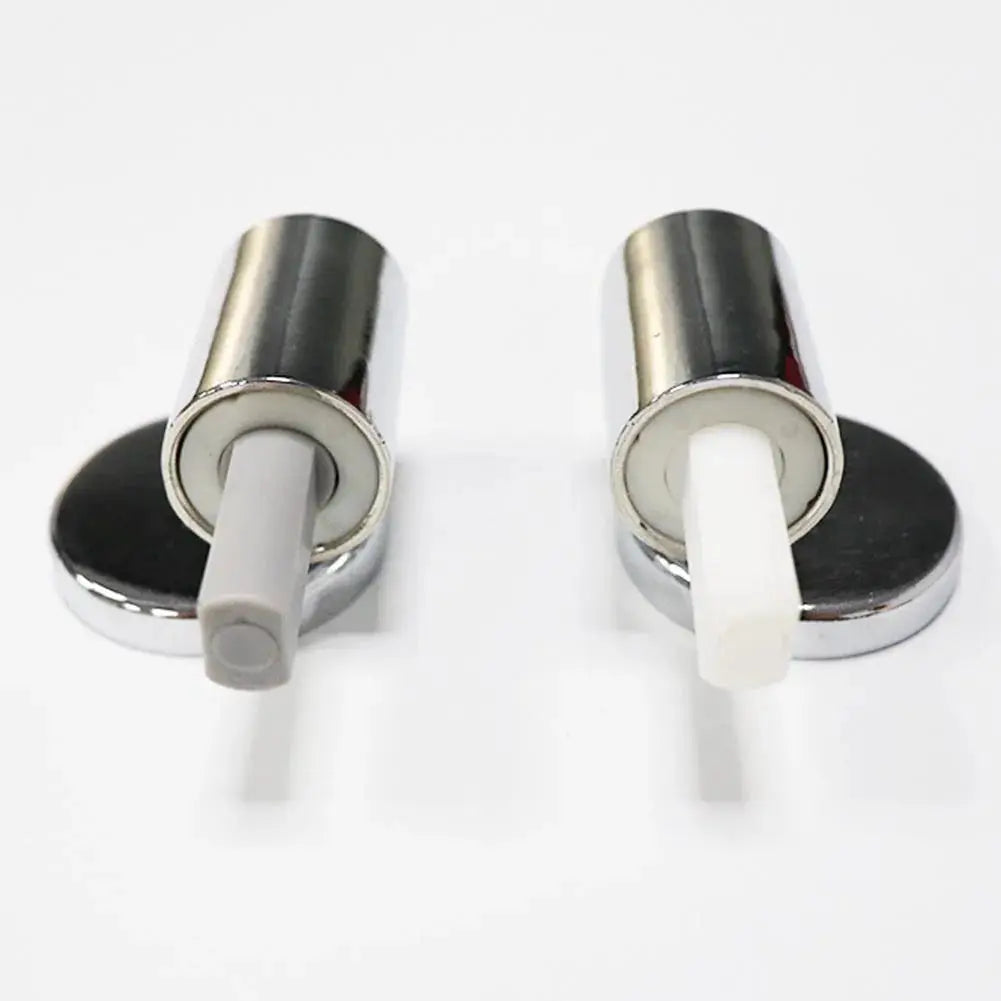 Toilet seat hinge set by Simples Market; chrome finish with gray and white posts, 2 pieces