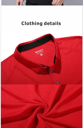Red short-sleeved polo shirt with button collar; SPORT tag visible