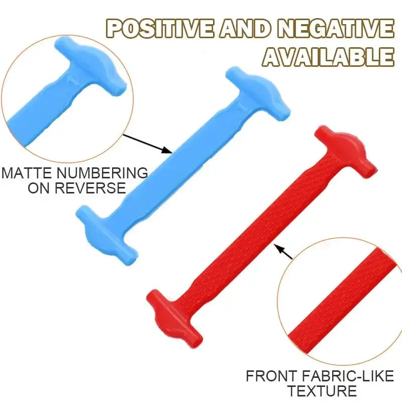 Elastic no-tie shoe laces; 2-pack in blue and red with silicone stretch and fabric-like texture.