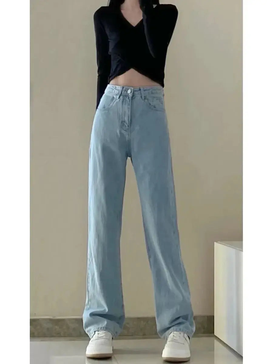 Women Vintage Wide Leg Denim Jeans All Season Casual Trousers