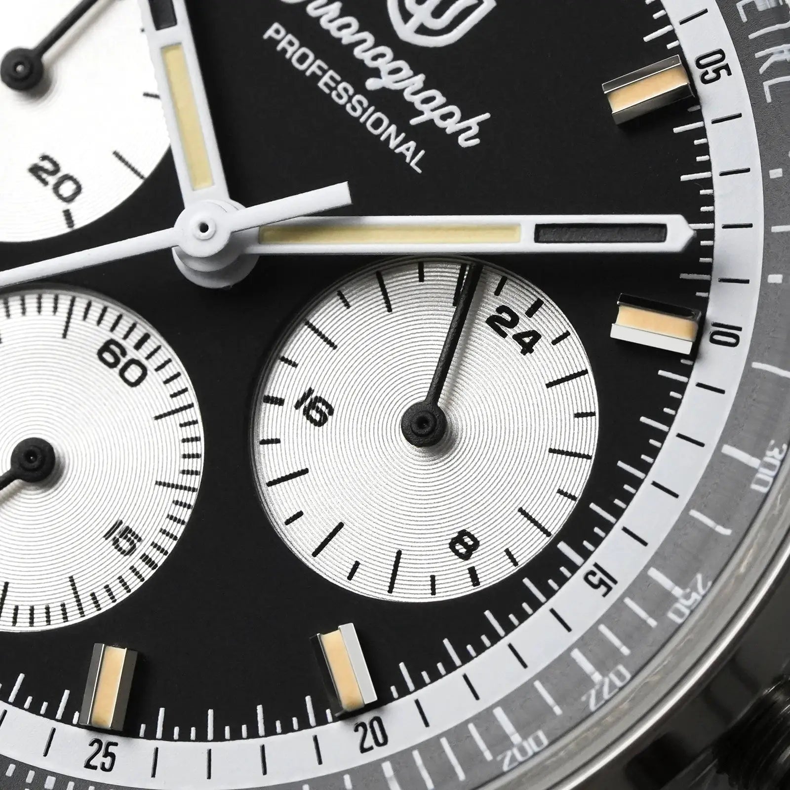 Watchdives WD0526 VK63 mecha quartz chronograph watch with stainless steel case and black dial with white subdials.