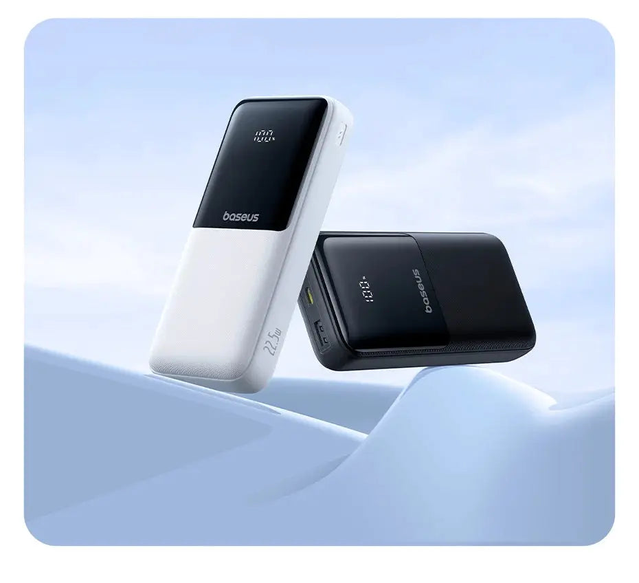 Baseus 20000mAh PD power bank, white and black 2-pack, 22.5W fast charging, compatible with Xiaomi, iPhone, Samsung