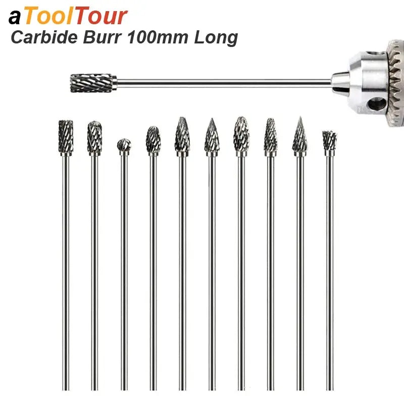 Extra Long 100mm Rotary Rasp File Carbide Burr for Metal and Wood Carving Milling Cutter