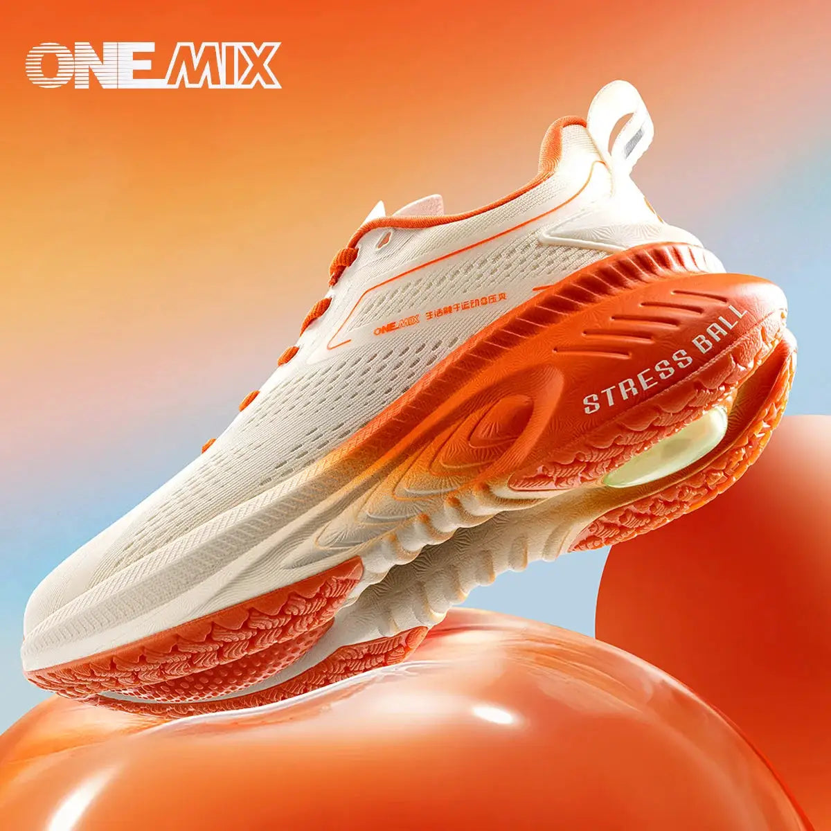 ONEMIX breathable mesh running shoe, white with orange sole, unisex athletic footwear by Simples Market
