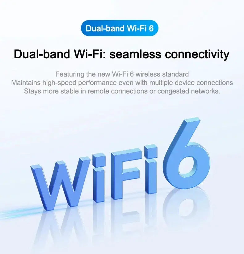 Wi‑Fi 6 promo banner featuring blue 3D WiFi6 lettering