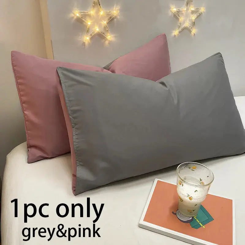 Color-block pillowcases grey & pink, 2-piece set, 100% brushed cotton, envelope closure