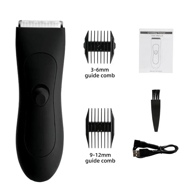 Simples Market HOMEFISH black body hair trimmer with 3–6 mm and 9–12 mm combs, brush, manual and USB charging cable (six-piece set)