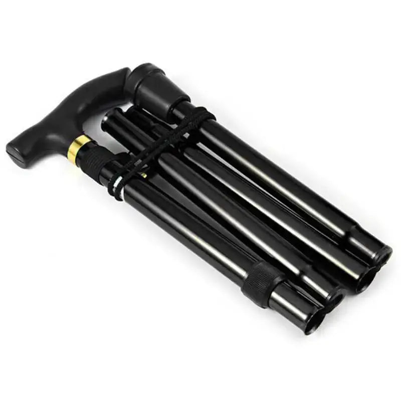 Telescopic folding trekking poles, black aluminum alloy, 4-piece set.