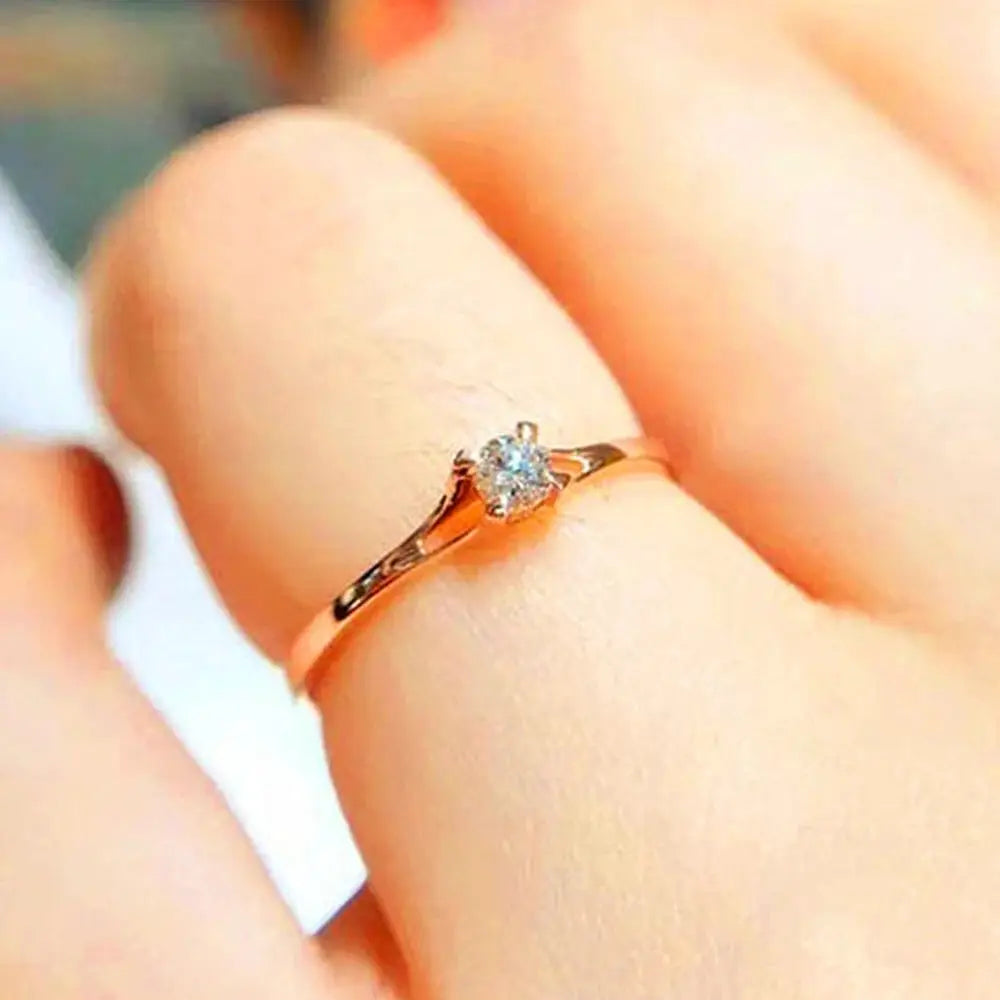 Huitan Minimalist Women's Wedding Ring 4mm Cubic Zirconia Engagement Band Brass Jewelry