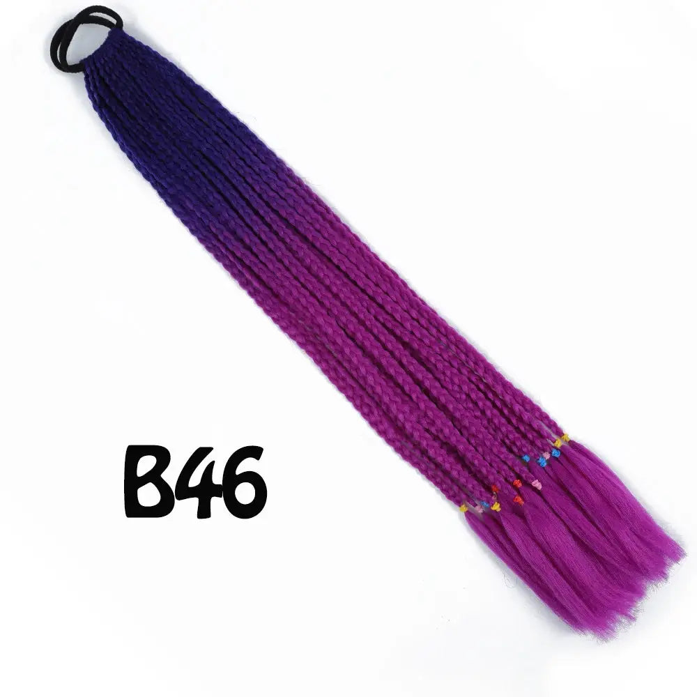 Simples Market synthetic gradient rainbow braided ponytail extension with elastic band, 24-inch