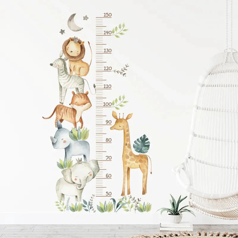 3pc cartoon animal height ruler wall stickers for kids' room, waterproof removable PVC by Simples Market
