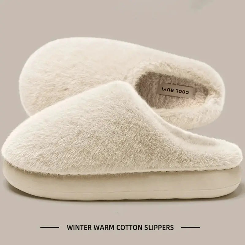 CozyNest Faux Fur Warm Cotton Slippers Women Platform Closed Toe Non Slip EVA Outsole Indoor Winter Comfort