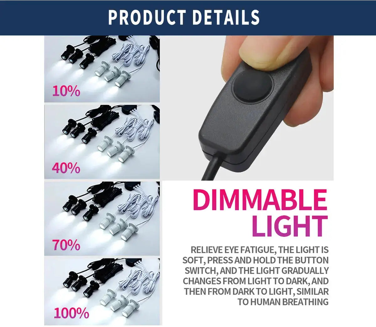 Dimmable LED cabinet light kit by Simples Market; USB 5V, white puck lights, inline dimmer switch, set of four