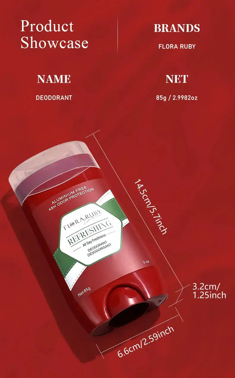 Aluminum Free Deodorant for Men by Flora Ruby in red bottle, sandalwood cedarwood scent, 85g/3oz
