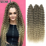 Ariel Curl crochet hair extension - synthetic water-wave afro curls, ombre black-to-blonde, 22in, 3 bundles, SEENICE.