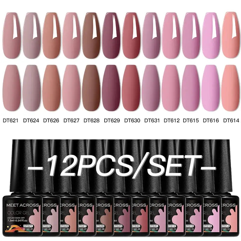 12pc pink glitter gel nail polish set by CROSS