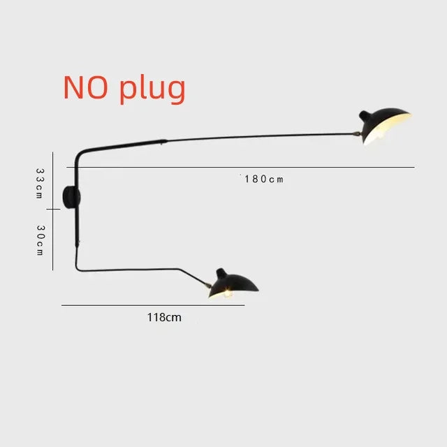 Mouille black ceiling spider pendant lamp with long arm and two shades