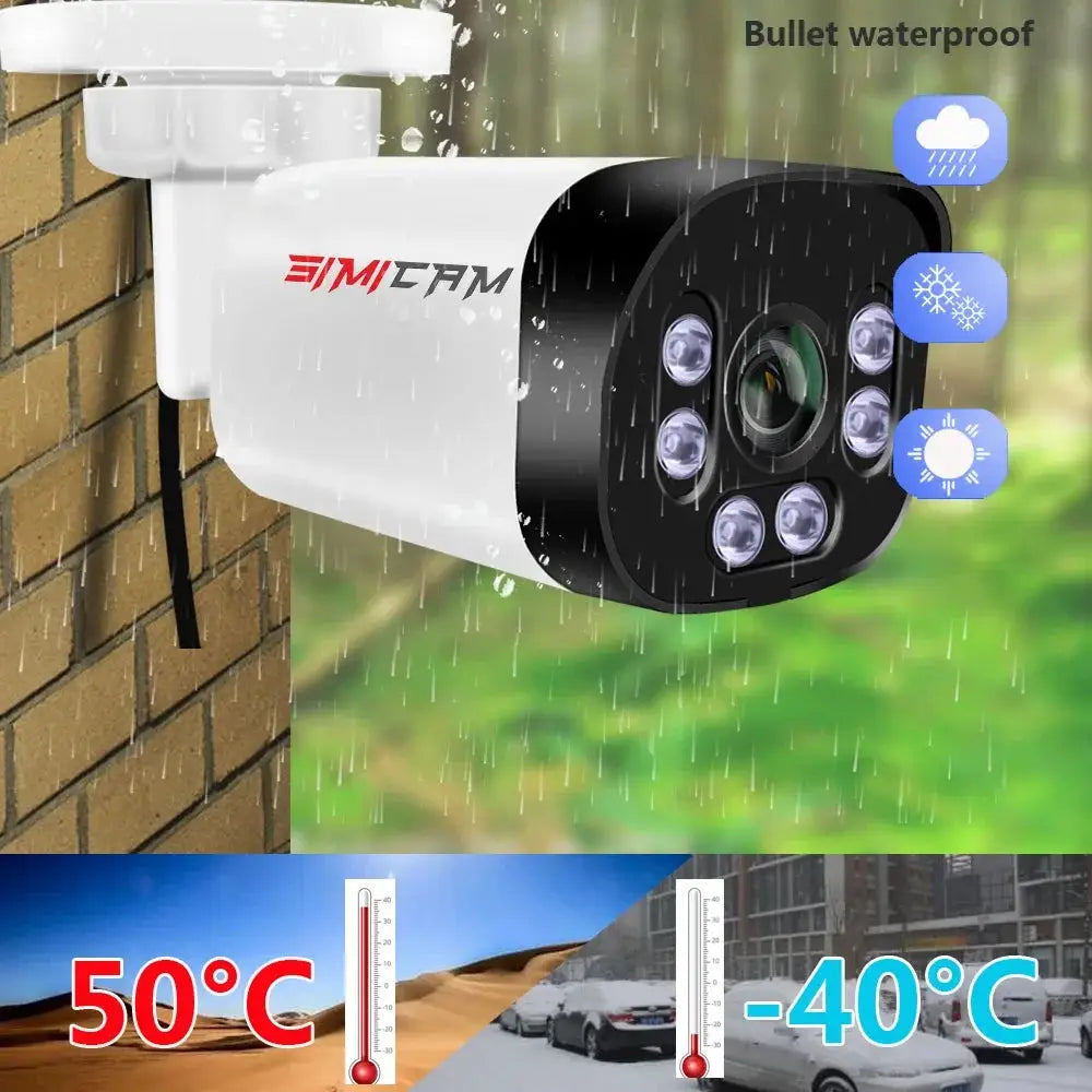 JMCAM bullet security camera with white housing, infrared LEDs, outdoor weatherproof 4K PoE